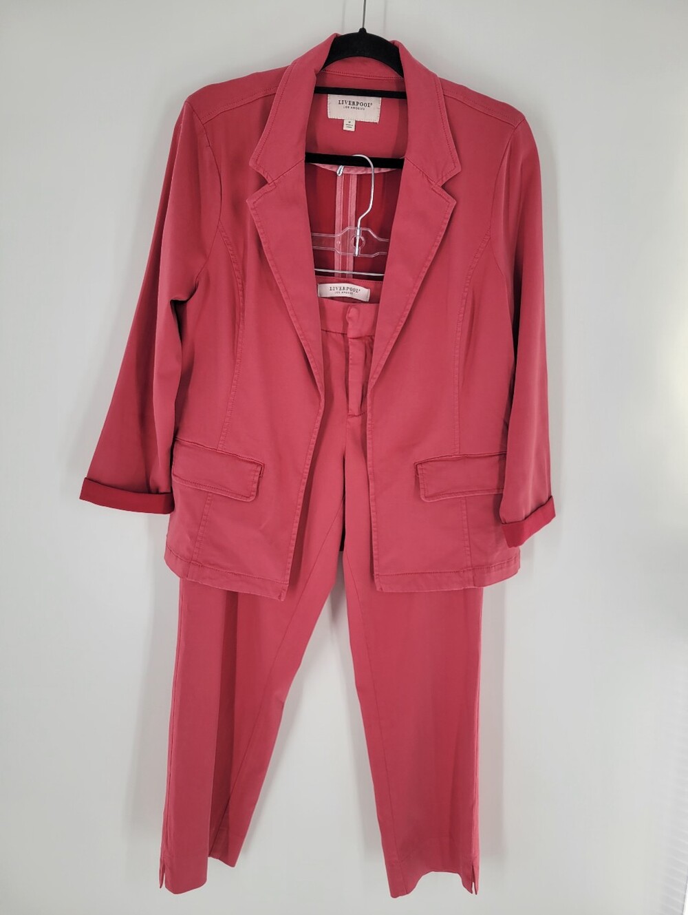 Liverpool Women's Coral Red Open Blazer and Ankle Pants Set Size M
